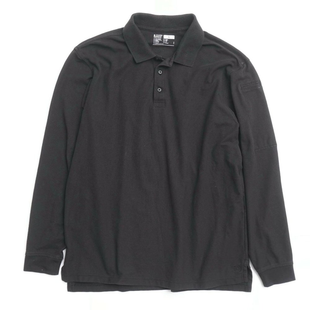 5.11 Tactical Mens Polo Shirt Collared Long Sleeve Black Cotton Polyester Large